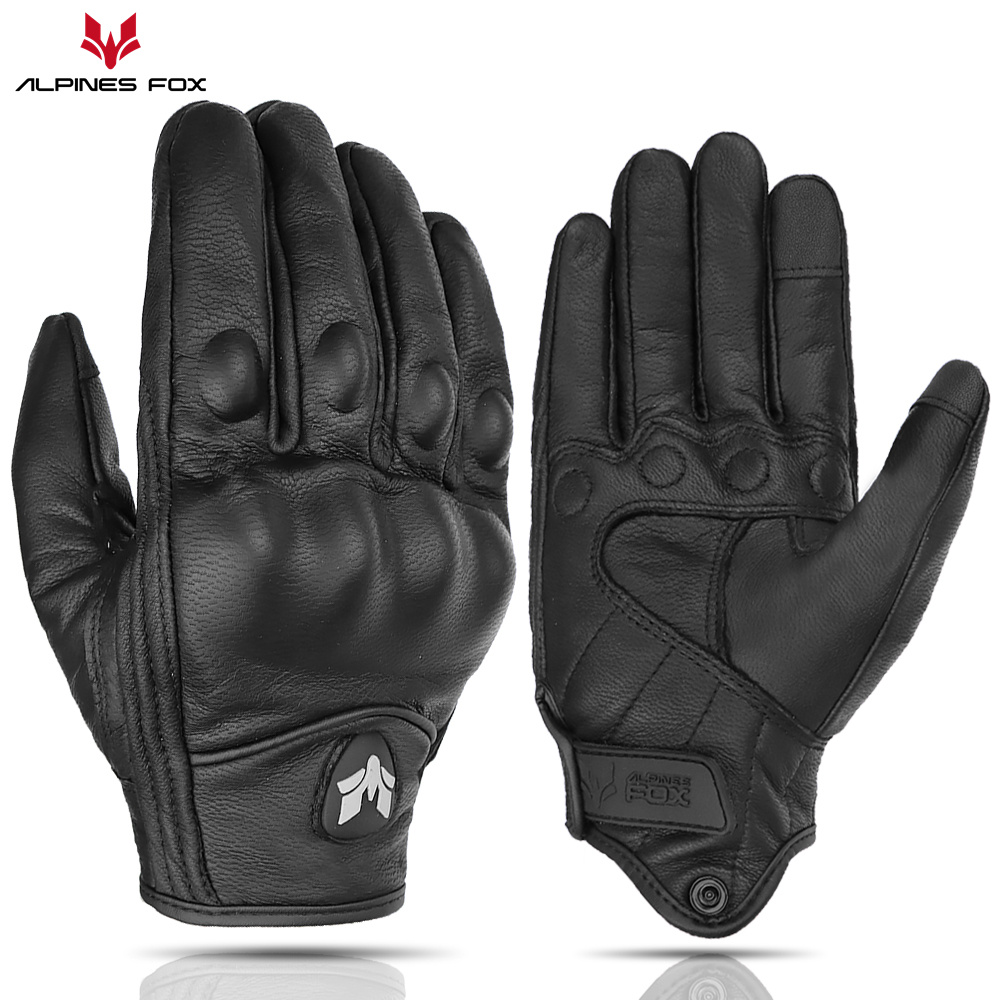 Motorcycle Gear Fox - ถุงมือหนังมอเตอร์ไซค์ย้อนยุควินเทจสำหรับผู้ชายและผู้หญิงป้องกันหน้าจอสัมผัสสำหรับมอเตอร์ครอสขี่จักรยาน