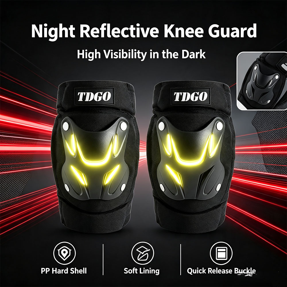 Knee Guard Hard - สนับเข่ามอเตอร์ไซค์ แผ่นป้องกันเข่าแบบแข็ง PP พร้อมแถบสะท้อนแสงกลางคืน สายรัดกันกระแทก อุปกรณ์ป้องกันเข่าสำหรับการขับขี่