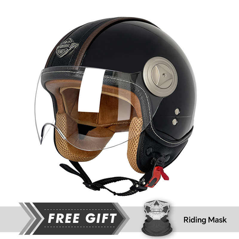 Motorcycle Gear Store - 3/4 เปิดหมวกกันน็อค Vintage เปิดหมวกกันน็อคเปิดหน้าหมวกกันน็อครถจักรยานยนต์สบายความปลอดภัยหมวก Casco Para