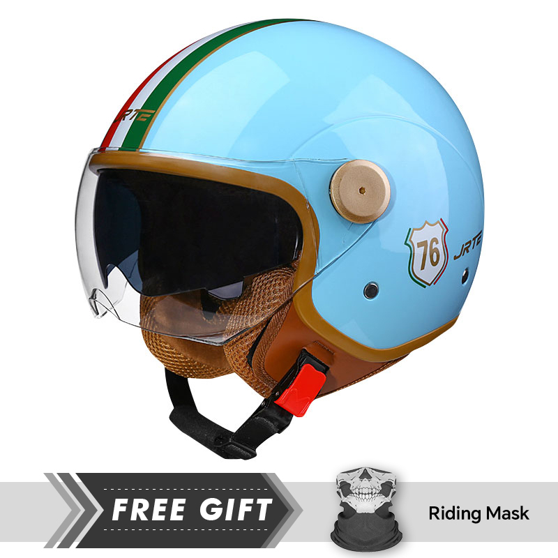 Motorcycle Gear Store - เลนส์คู่เปิดหน้าหมวกกันน็อครถจักรยานยนต์ DOT ECE Retro 3/4 เปิดครึ่งหมวกกันน็อค