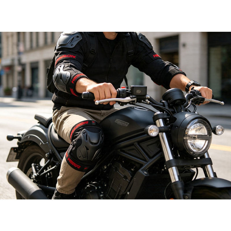 Knee Guard Hard - อุปกรณ์ป้องกันเข่าและข้อศอกสำหรับมอเตอร์ครอส ทนต่อการสึกหรอ ป้องกันการตกกระแทก พร้อมเปลือกกันกระแทกแข็ง ปรับระดับได้ อุปกรณ์ป้องกันสำหรับการขี่มอเตอร์ไซค์