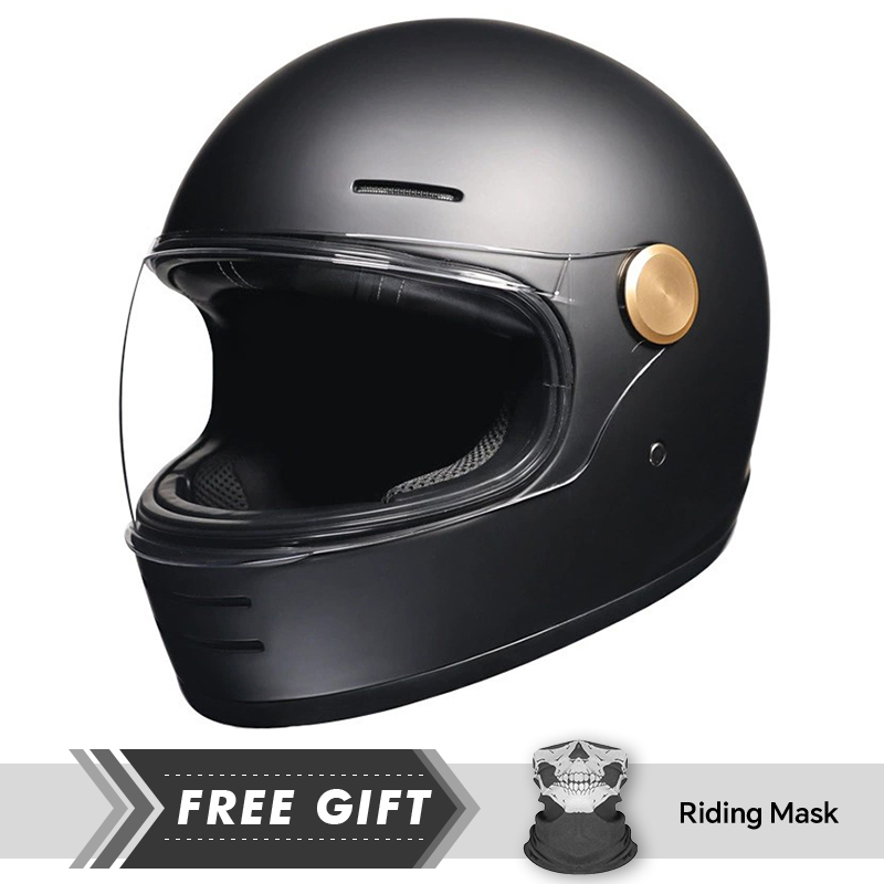 Motorcycle Gear Store - หมวกกันน็อคมอเตอร์ไซค์แบบเต็มหน้าวินเทจหนังหมวกกันน็อคเต็ม Moto พร้อมเลนส์ใสความสามารถในการปิดถนนวัสดุ ABS ความปลอดภัยที่เพิ่มขึ้น